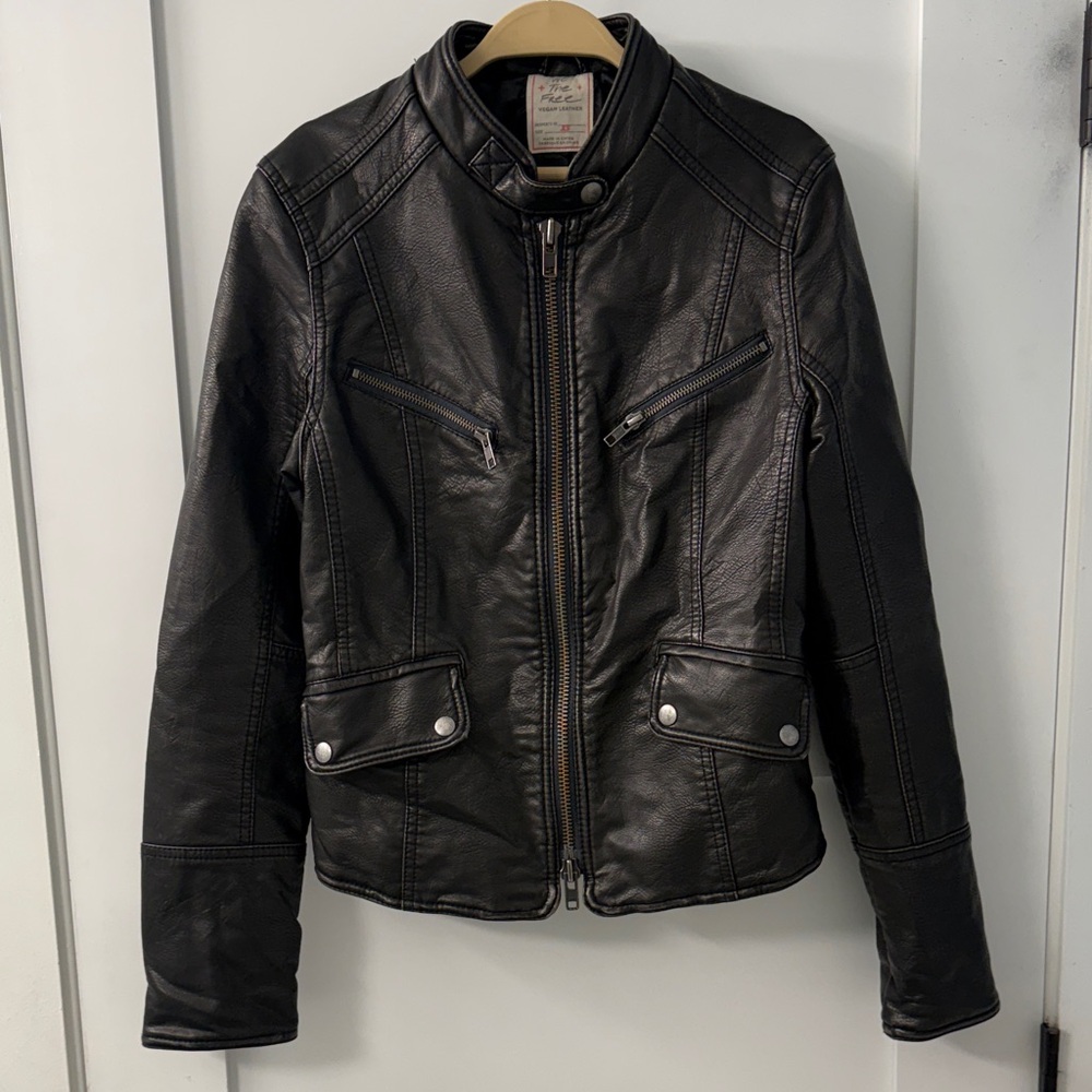We The Free Black Vegan Leather Moto Jacket